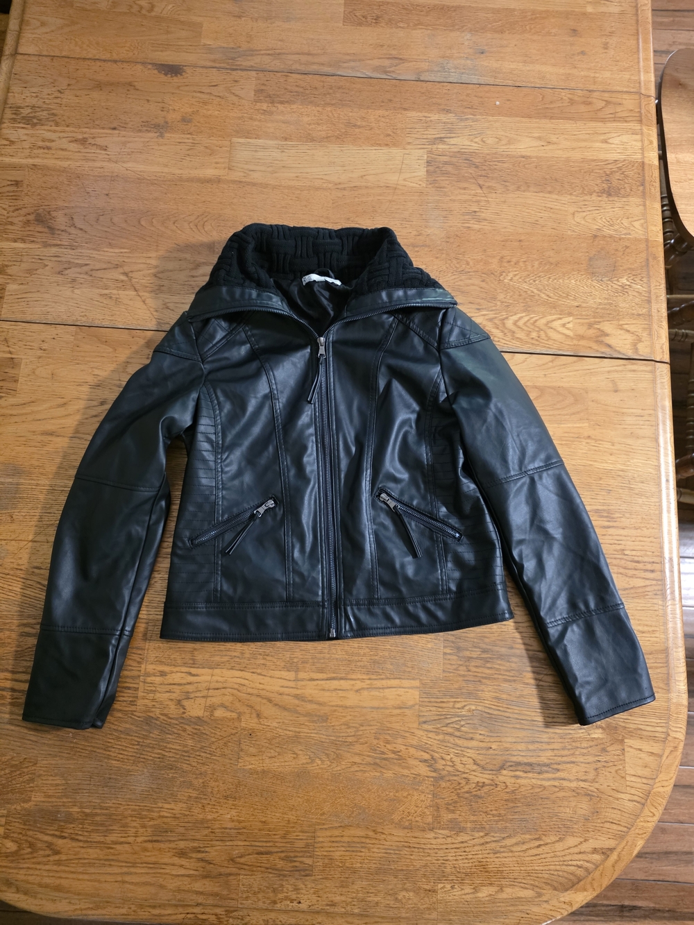 Black Faux Leather Bomber Biker Goth Zip-Up Jacket